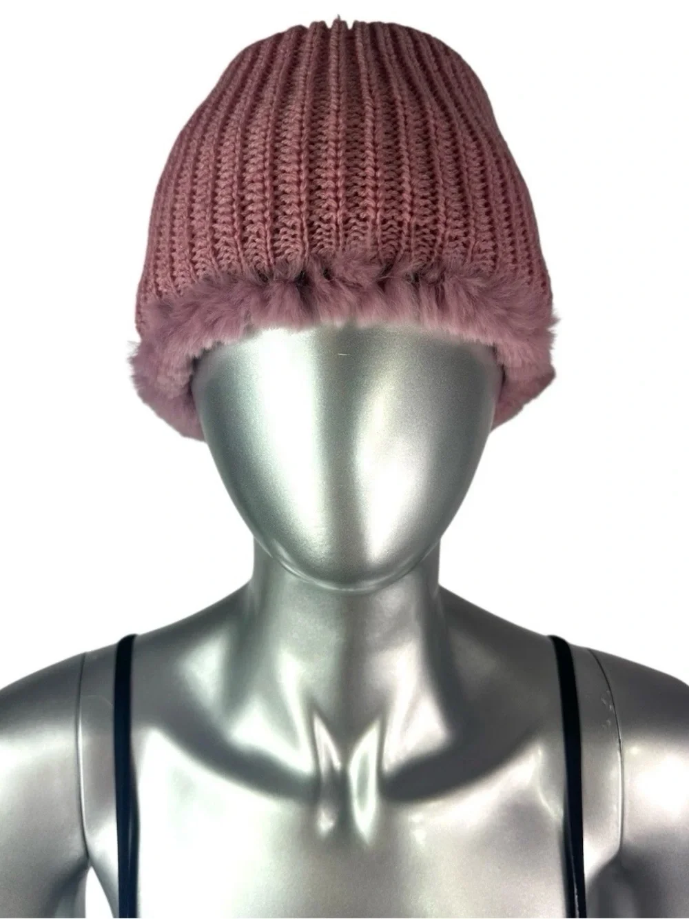 Pink Knitted REX RABBIT Hat, 21”-24” w/Stretch, Certified Vintage Fur